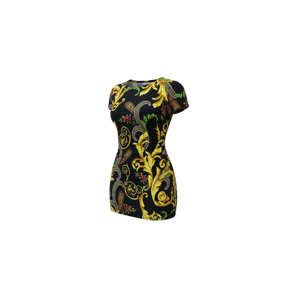 Magia USA Bodycon Mini Dress Womens Medium Black Gold Baroque Paisley MD8986